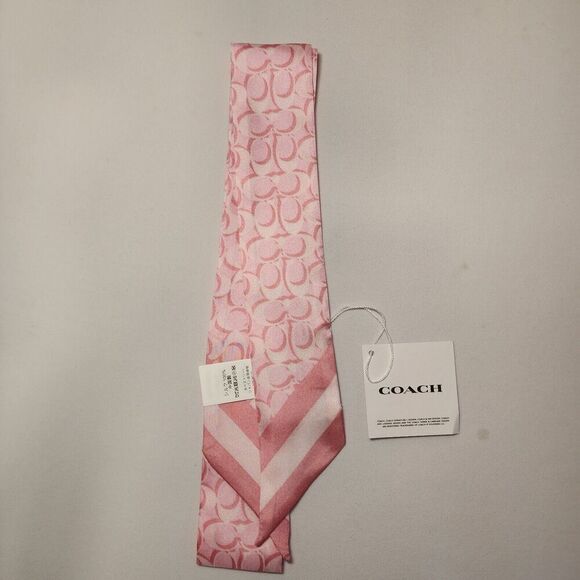 NWT Coach C8363 Signature Print Silk Skinny Scarf Flower Pink - Picture 1 of 2
